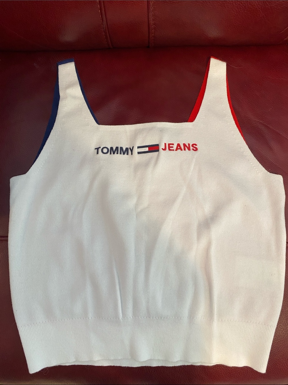 Tommy Hilfiger White Cropped Tank with Navy & Red Trim